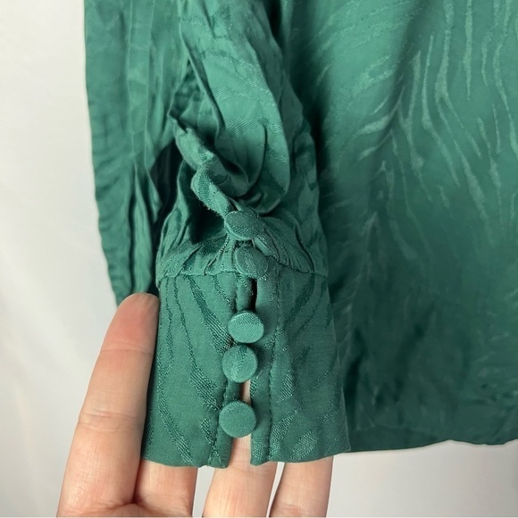 Topshop Emerald Green Jacquard Animal Print Long Sleeve Blouse 8 - Picture 7 of 7